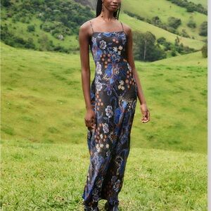 Farm Rio Black Snakes Bouquet Lenzing Ecovero Slip Maxi Dress